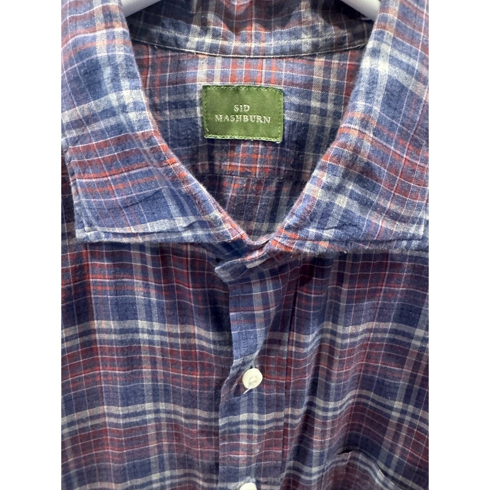 Sid Mashburn Mens Blue Red Plaid CottonButton Down Shirt Spread Collar Medium